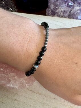 Black Onyx and Sterling Silver Bracelet - 5” - 7”